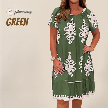 Geometric Pattern Multi Print Round Neck Dress