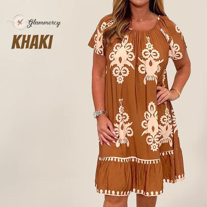 Geometric Pattern Multi Print Round Neck Dress