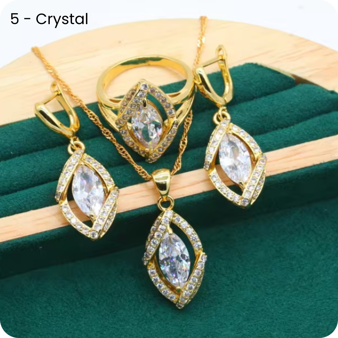 Dazzling Gold Female Jewelry - Sets 18K Gold Plated Peridot Ruby Pendant Earring Bracelet & Ring Set