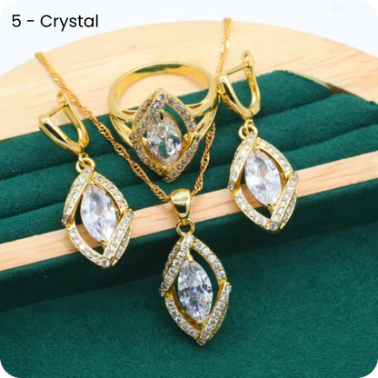 Dazzling Gold Female Jewelry - Sets 18K Gold Plated Peridot Ruby Pendant Earring Bracelet & Ring Set