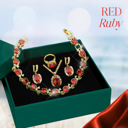 Geometric Wedding Jewelry Set - Starry 18K Yellow Gold Plated Pendant Earring Bracelet & Ring Set