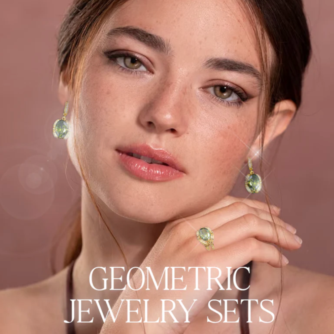 Geometric Wedding Jewelry Set - Starry 18K Yellow Gold Plated Pendant Earring Bracelet & Ring Set