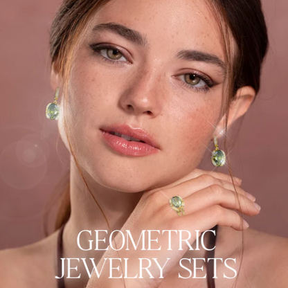 Geometric Wedding Jewelry Set - Starry 18K Yellow Gold Plated Pendant Earring Bracelet & Ring Set