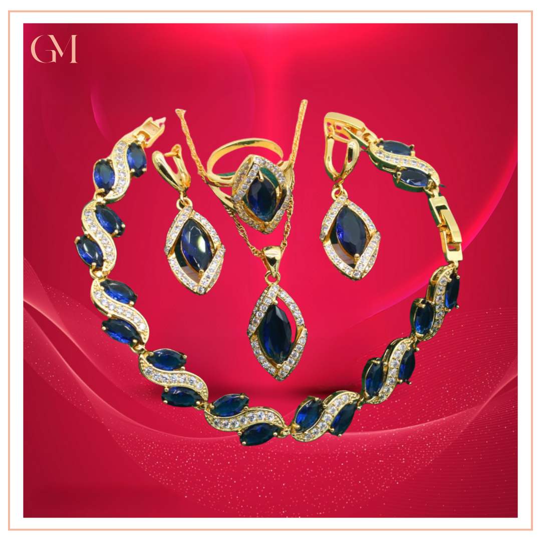 Dazzling Gold Female Jewelry - Sets 18K Gold Plated Peridot Ruby Pendant Earring Bracelet & Ring Set