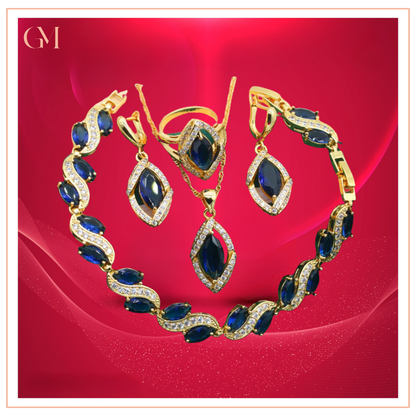Dazzling Gold Female Jewelry - Sets 18K Gold Plated Peridot Ruby Pendant Earring Bracelet & Ring Set