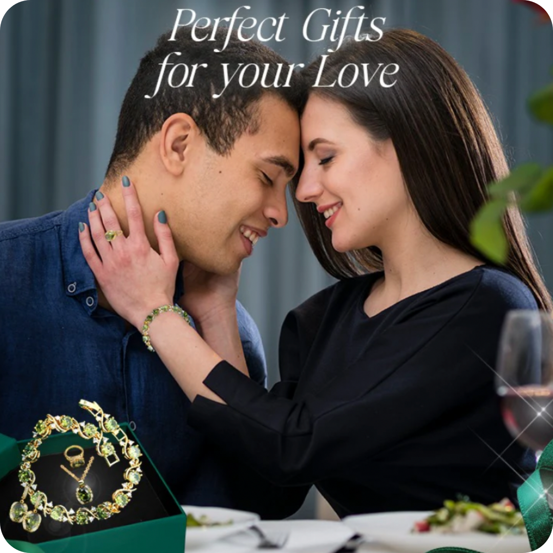 Dazzling Gold Female Jewelry - Sets 18K Gold Plated Peridot Ruby Pendant Earring Bracelet & Ring Set