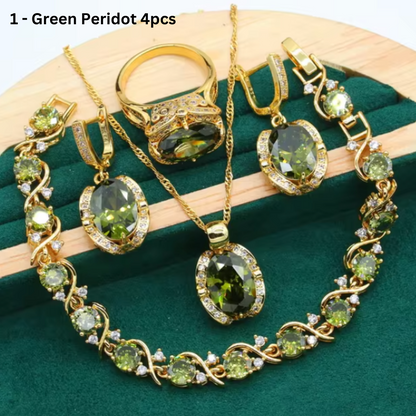 Geometric Wedding Jewelry Set - Starry 18K Yellow Gold Plated Pendant Earring Bracelet & Ring Set