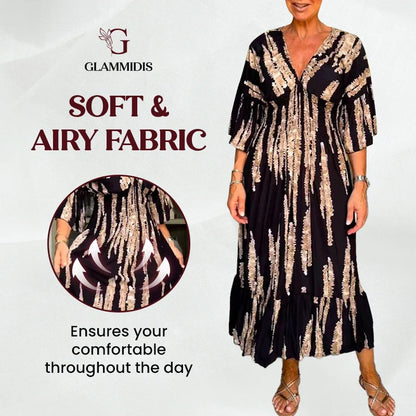 GlamMidis - Abstract-print V-neck Midi Dress