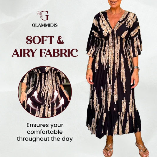 GlamMidis - Abstract-print V-neck Midi Dress