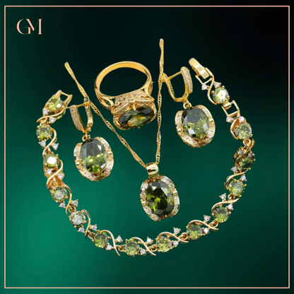 Geometric Wedding Jewelry Set - Starry 18K Yellow Gold Plated Pendant Earring Bracelet & Ring Set
