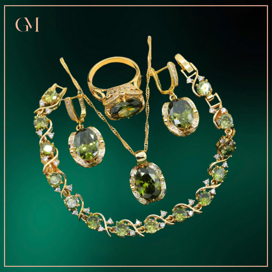 Geometric Wedding Jewelry Set - Starry 18K Yellow Gold Plated Pendant Earring Bracelet & Ring Set