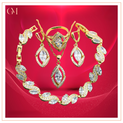 Dazzling Gold Female Jewelry - Sets 18K Gold Plated Peridot Ruby Pendant Earring Bracelet & Ring Set
