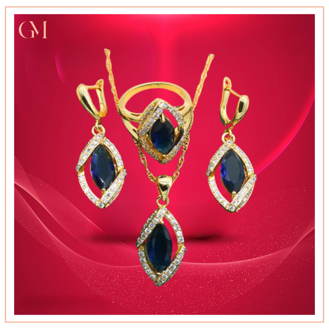 Dazzling Gold Female Jewelry - Sets 18K Gold Plated Peridot Ruby Pendant Earring Bracelet & Ring Set