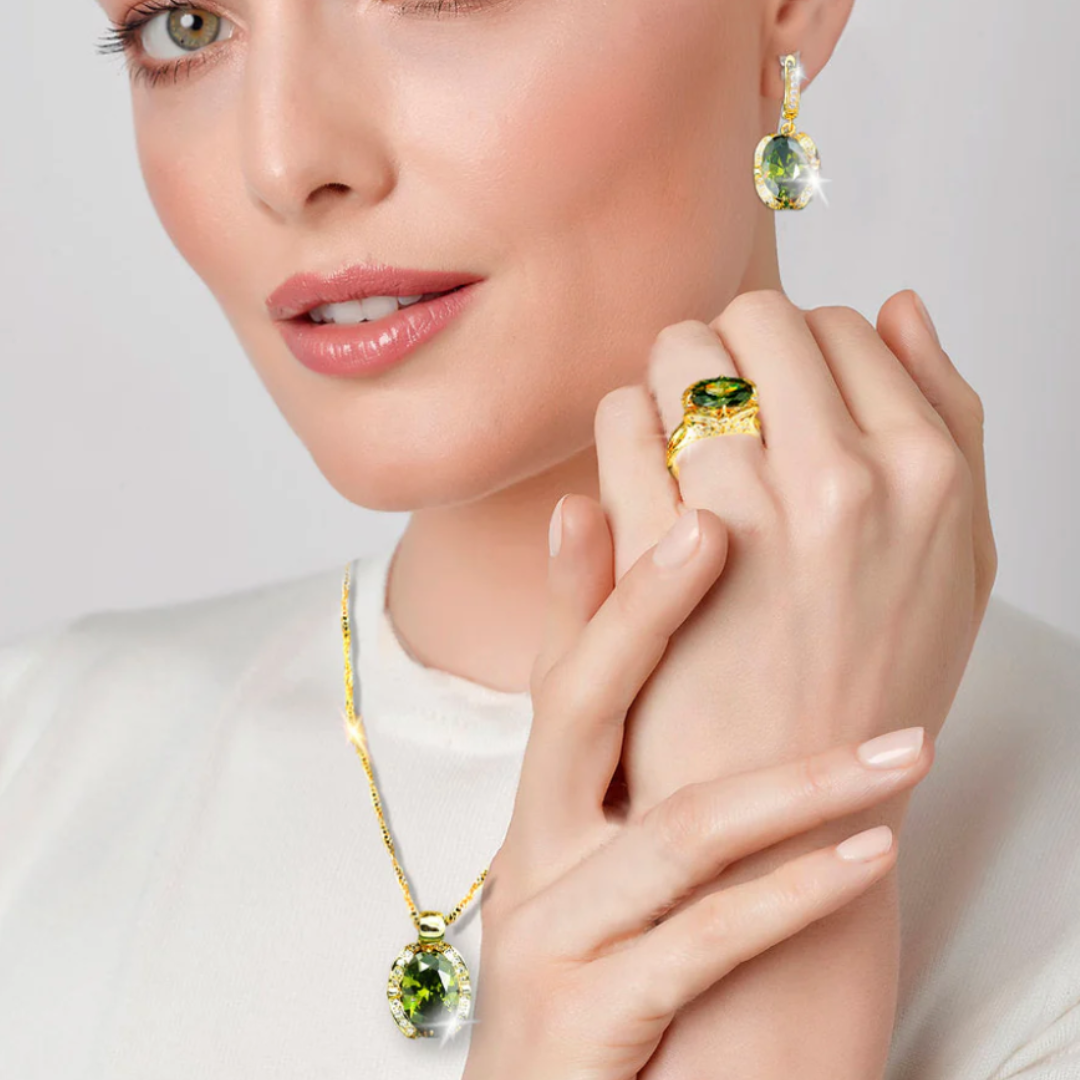 Geometric Wedding Jewelry Set - Starry 18K Yellow Gold Plated Pendant Earring Bracelet & Ring Set