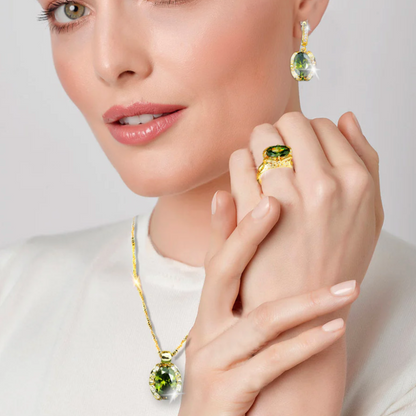 Geometric Wedding Jewelry Set - Starry 18K Yellow Gold Plated Pendant Earring Bracelet & Ring Set