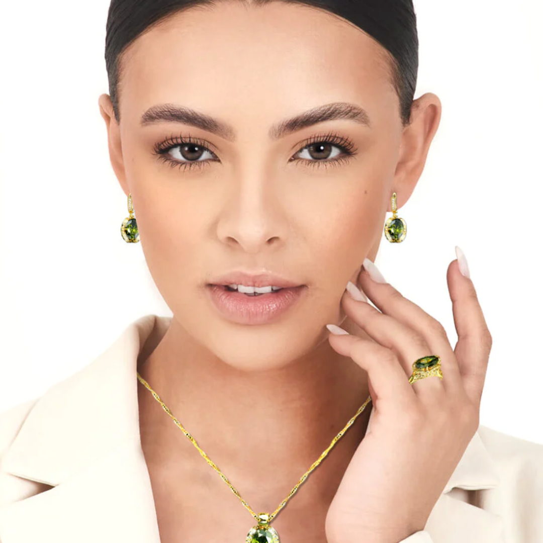 Geometric Wedding Jewelry Set - Starry 18K Yellow Gold Plated Pendant Earring Bracelet & Ring Set
