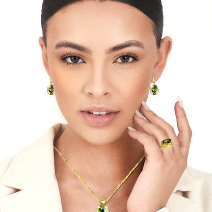 Geometric Wedding Jewelry Set - Starry 18K Yellow Gold Plated Pendant Earring Bracelet & Ring Set