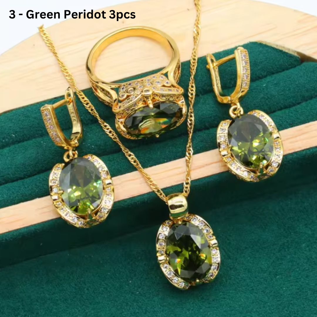 Geometric Wedding Jewelry Set - Starry 18K Yellow Gold Plated Pendant Earring Bracelet & Ring Set
