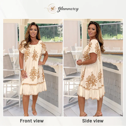 Geometric Pattern Multi Print Round Neck Dress