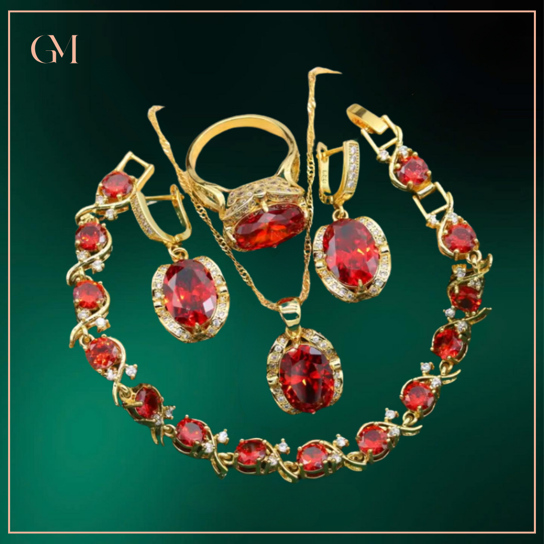Geometric Wedding Jewelry Set - Starry 18K Yellow Gold Plated Pendant Earring Bracelet & Ring Set