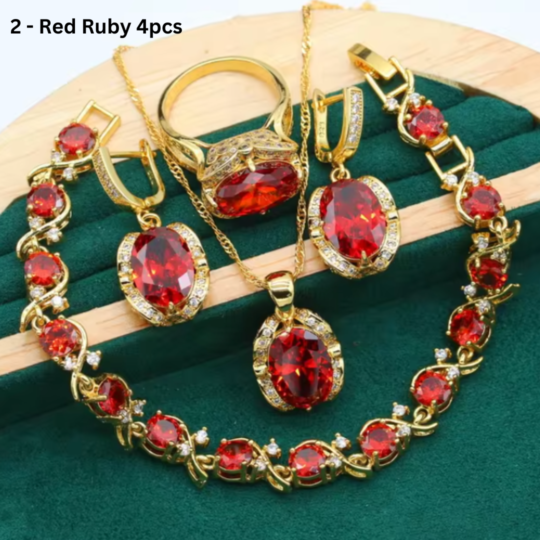 Geometric Wedding Jewelry Set - Starry 18K Yellow Gold Plated Pendant Earring Bracelet & Ring Set