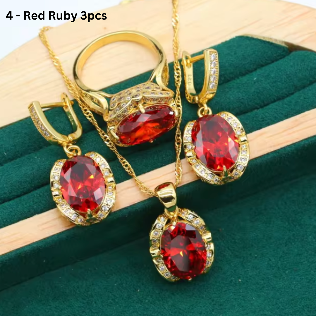 Geometric Wedding Jewelry Set - Starry 18K Yellow Gold Plated Pendant Earring Bracelet & Ring Set