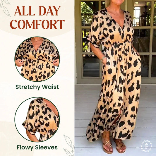 Felinara - Bohemian Casual Print V-Neck Maxi Dress