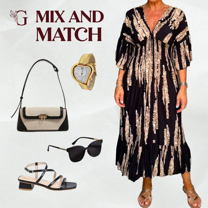 GlamMidis - Abstract-print V-neck Midi Dress