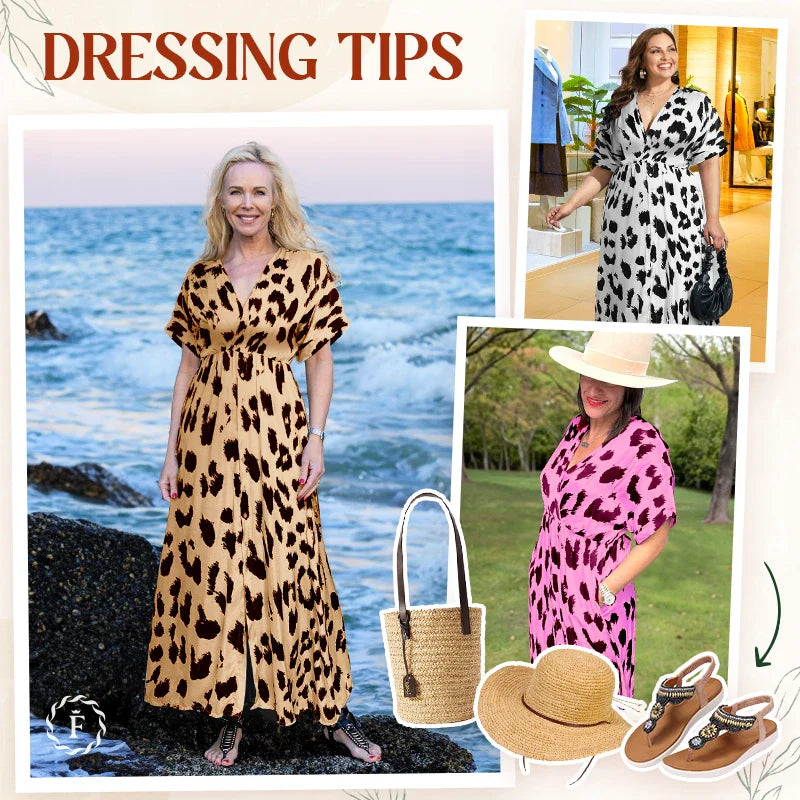 Felinara - Bohemian Casual Print V-Neck Maxi Dress