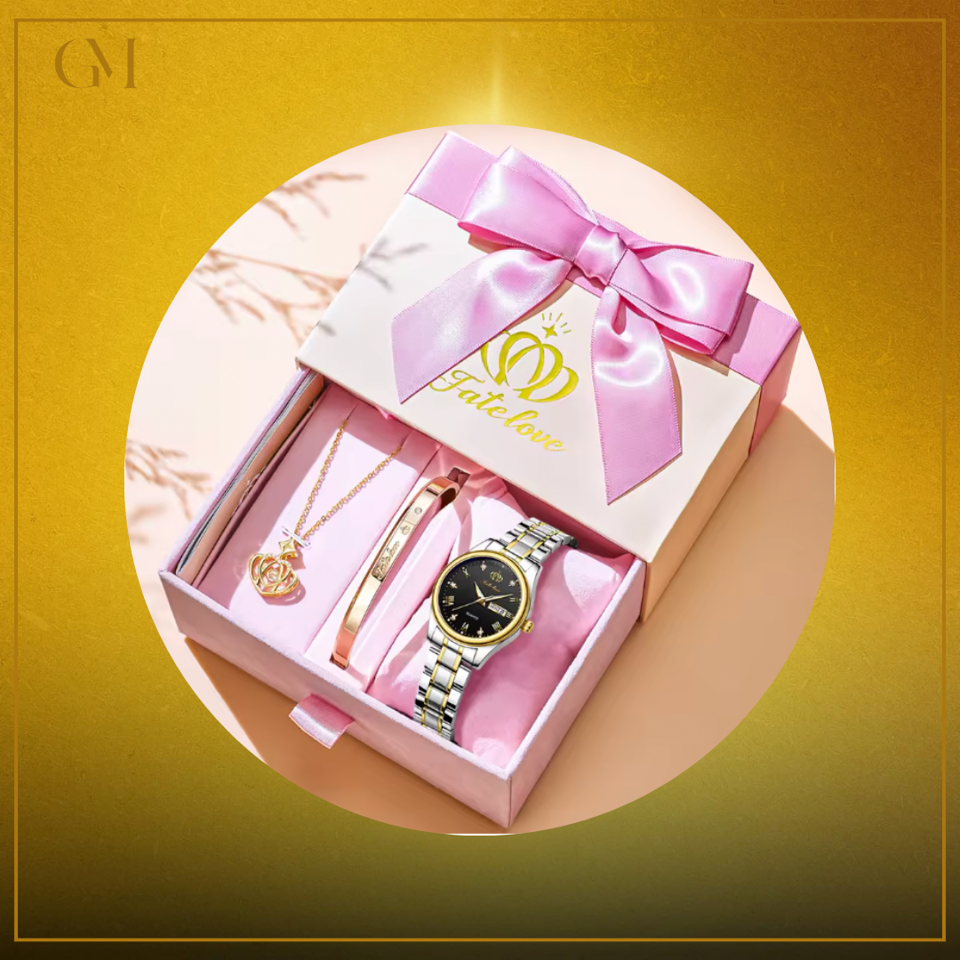 MESA LOVE LUXURY SET -  Classic Wristwatch Bracelet Pendant Necklace For Women