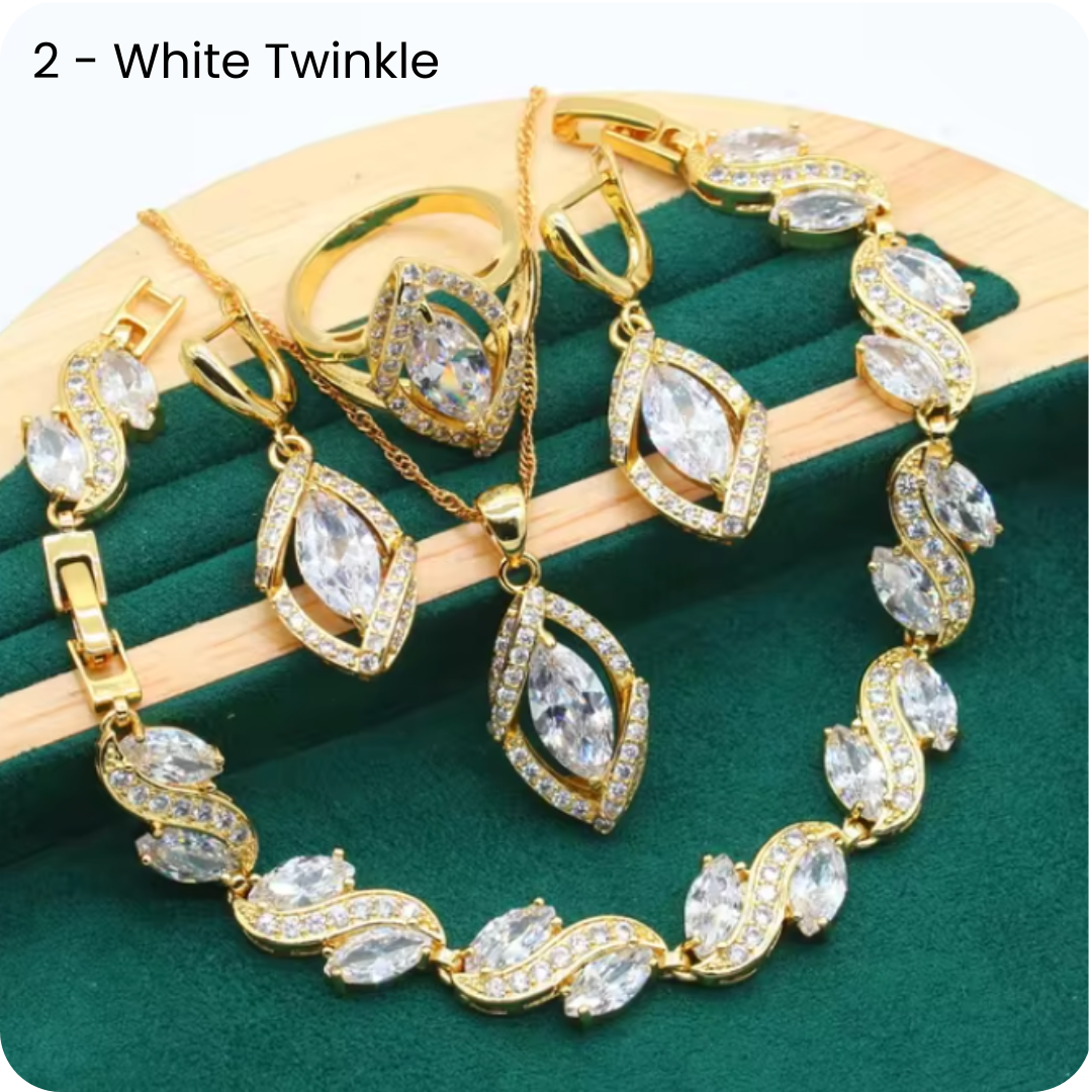 Dazzling Gold Female Jewelry - Sets 18K Gold Plated Peridot Ruby Pendant Earring Bracelet & Ring Set