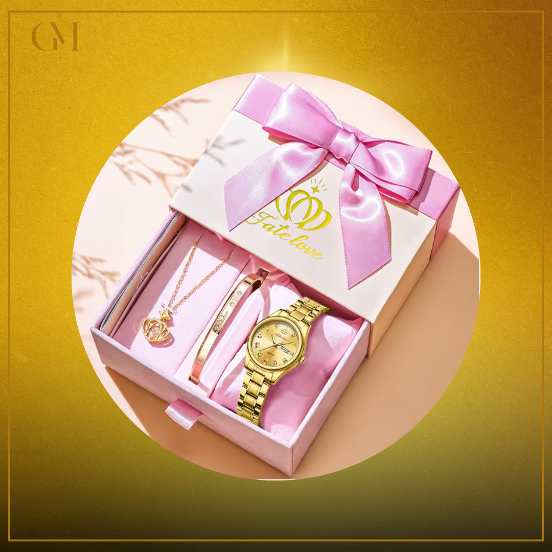 MESA LOVE LUXURY SET -  Classic Wristwatch Bracelet Pendant Necklace For Women
