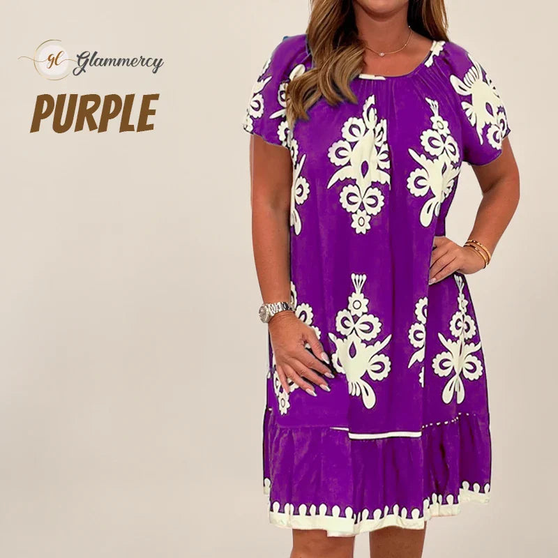 Geometric Pattern Multi Print Round Neck Dress