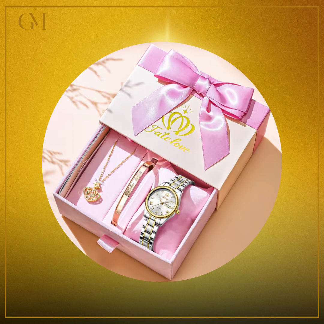 MESA LOVE LUXURY SET -  Classic Wristwatch Bracelet Pendant Necklace For Women
