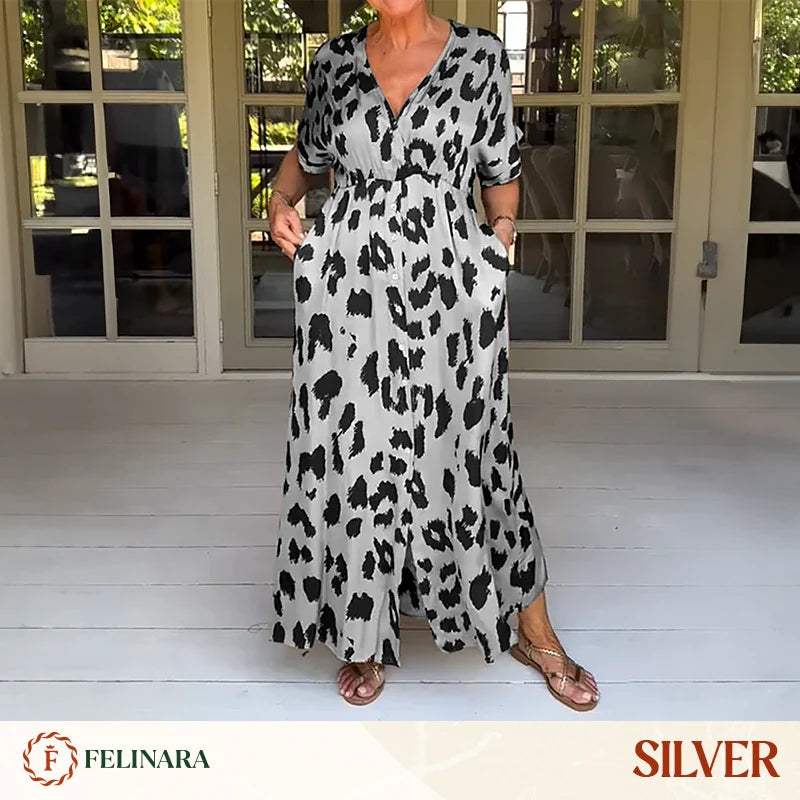 Felinara - Bohemian Casual Print V-Neck Maxi Dress